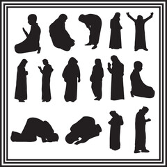 Muslim People Praying in Various Poses