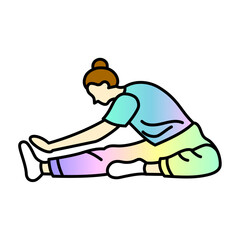 ハムストリングストレッチポーズをする女性のミニマルイラスト