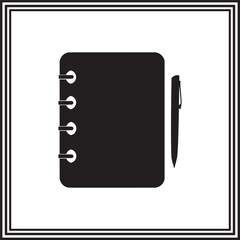 Simple Black and White Notebook and Pen Icon