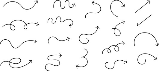 Isolated vector arrows hand drawn on white background.