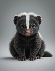 Fototapeta premium Baby Skunk Sitting with Fluffy Fur and a Playful Expression 