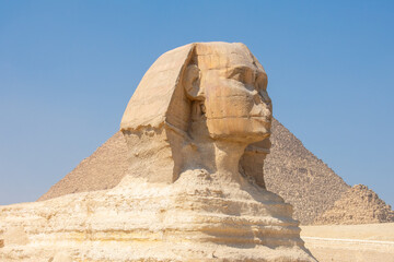 Famous Great Pyramids of Chephren and Cheops, Cairo, Egypt. Giza pyramid complex (Giza Necropolis)....