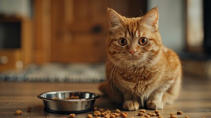 Orange Tabby Cat with Food Bowl