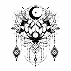 Bohemian Lotus Tattoo Design with Celestial Theme