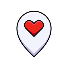 Location Pin with Red Heart Illustration for Travel Apps - Romantic Place Marker for Social Media