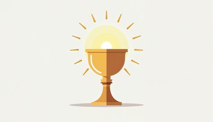 Golden Chalice with Radiant Host Symbolizing Christian Eucharist with Copy Space