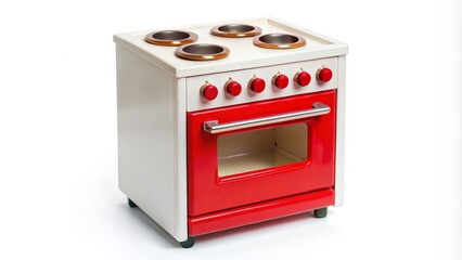 Red and White Toy Stove on White Background