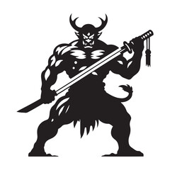 Fototapeta premium Silhouette of Oni, a terrifying ogre from Japanese legend - Oni illustration - Minimalist Oni vector - Mythical creature silhouette 