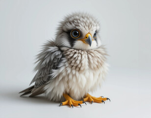 Naklejka premium Baby Falcon Sitting with Sharp Eyes and Tiny Claws 