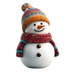 Festive Snowman Wearing a Striped Winter Hat, Isolated on transparent background 
