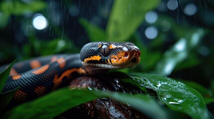 Sumatran short-tailed python resting in rainforest