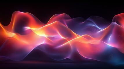 vibrant abstract wave pattern with flowing colors of orange, purple, and blue, creating dynamic and energetic visual effect. smooth lines and gradients evoke sense of movement and depth