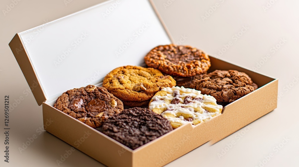 Poster box of cookies and mockup with blank matte finish for product display and packaging design