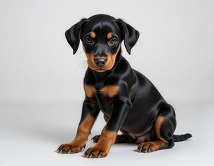 Obraz premium Baby Doberman Puppy Sitting with a Sleek, Elegant Build