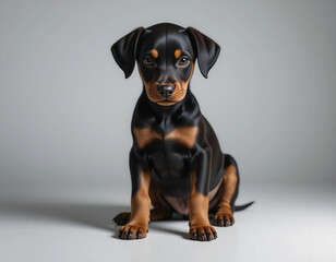 Baby Doberman Puppy Sitting with a Sleek, Elegant Build