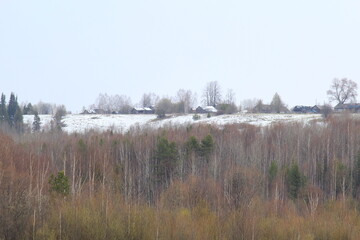 abandoned village in the forest in early spring