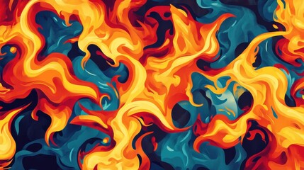Fire patterns for textile in an abstract representation, blending unique colors and surreal effects