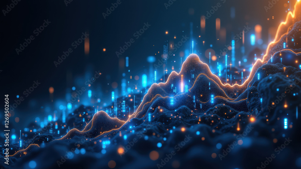Aufkleber the image depicts an abstract representation of financial growth with a blend of blue lights and war