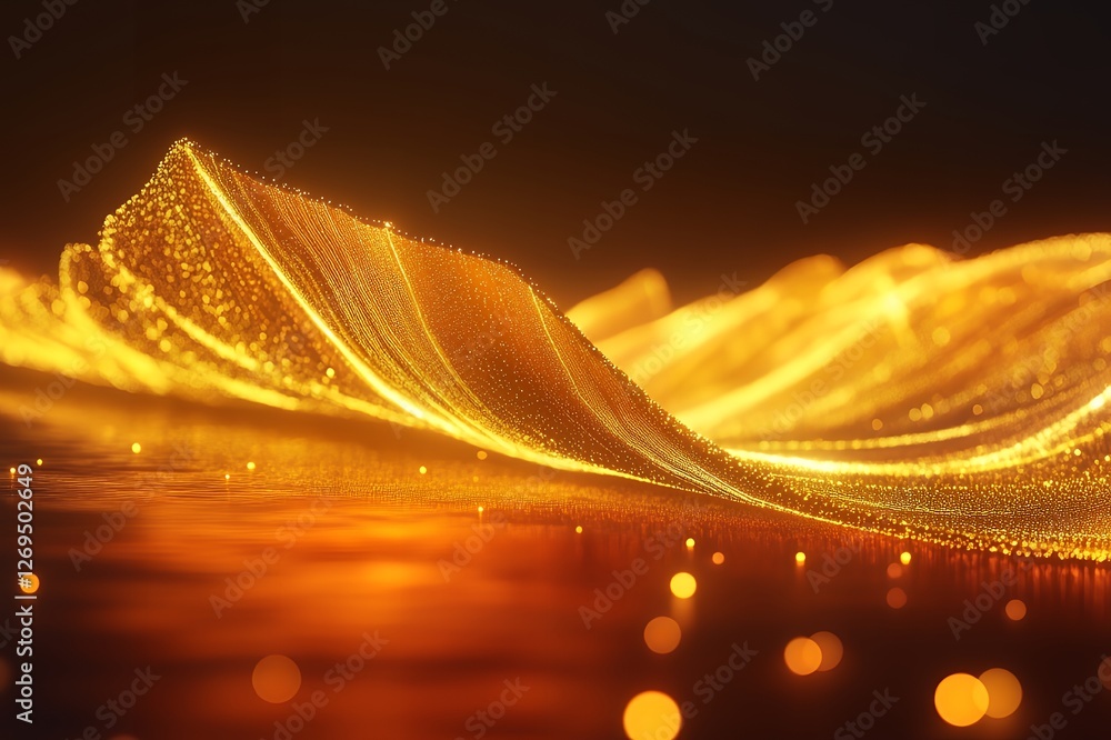 Poster abstract golden particle wave background luxurious glittering texture design