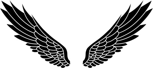 angel wings silhouette. angel wings tattoo design. vector angel wings isolated on white background. hand drawn angel or bird wings silhouettes. Cartoon Vector illustration. black pair of wing.