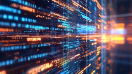 Obraz premium Dynamic digital data flow, vibrant neon lights.