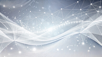 Abstract White Futuristic Background &ndash; Wave with Connecting Dots and Lines
