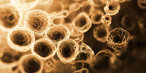 Close-up of cancer cells under microscope, abstract cell structure | Cell biology, cancer research
