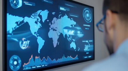 Data analytics presentation corporate office digital display modern environment professional viewpoint business insights