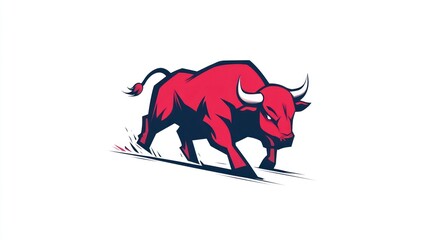 Red bull, charging, graphic design, strong symbol, stock photo