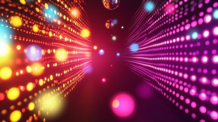 Vibrant disco themed background for parties, featuring colorful lights and dynamic patterns