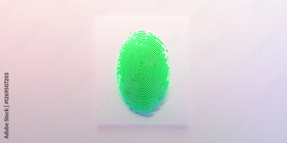 Poster futuristic green fingerprint pattern on abstract background representing identity and biometric secu