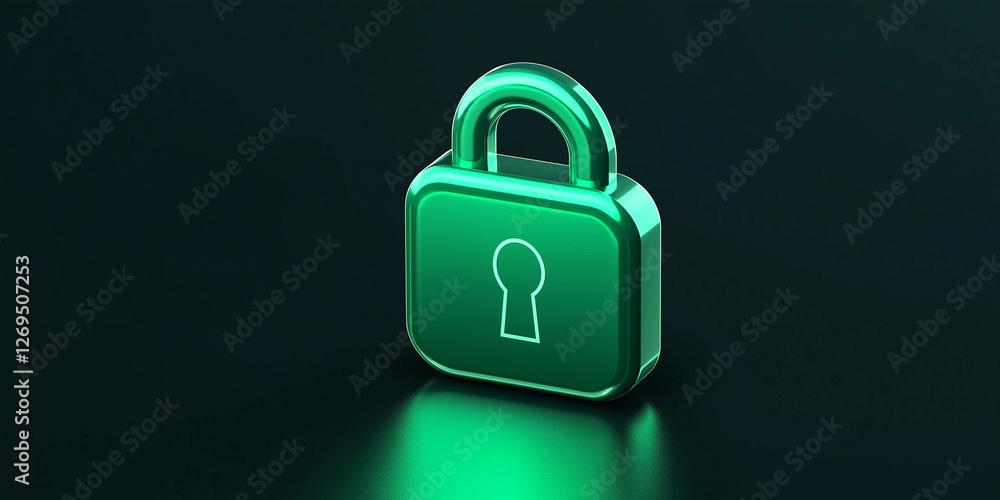 Aufkleber glossy green lock with keyhole illuminated on dark background symbolizing security and digital prote