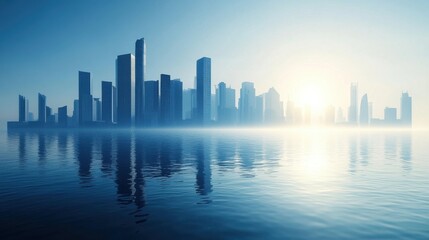 Fototapeta premium Stunning skyline at dawn over calm water