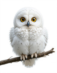 Obraz premium Baby Snowy Owl Perched with Fluffy Down Feathers