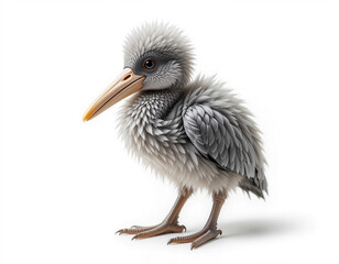 Obraz premium Baby Shoebill Stork Standing with Fluffy Feathers and a Large Bill