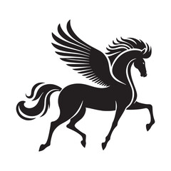 Radiant Pegasus silhouette, a winged legend of the skies - Pegasus illustration - Minimalist Pegasus vector - Mythical creature silhouette
