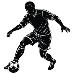Naklejka premium black silhouette of a football player dribbling the ball,