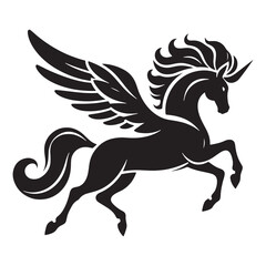 Elegant Pegasus silhouette in a mid-air gallop - Pegasus illustration - Minimalist Pegasus vector - Mythical creature silhouette
