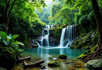 Cascading Waterfall in a Tropical Forest