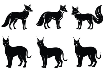  set of   animal illustrations. Black   designs on a white background. Modern abstract vector