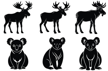  set of   animal illustrations. Black   designs on a white background. Modern abstract vector
