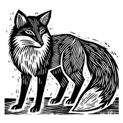 Linocut artwork of a fox