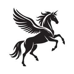 Galloping Pegasus silhouette, a legendary celestial horse - Pegasus illustration - Minimalist Pegasus vector - Mythical creature silhouette
