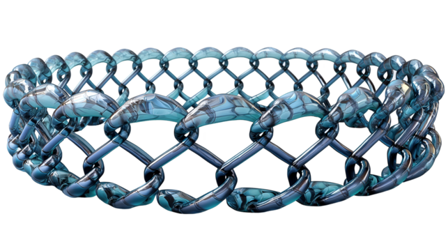 Blue Chain Link Fence Modern 3D Render, Shiny Glass Texture for Digital Art Backgrounds, isolated on transparent background.