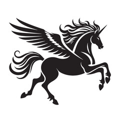 Obraz premium Epic Pegasus silhouette, a fantasy symbol of power and grace - Pegasus illustration - Minimalist Pegasus vector - Mythical creature silhouette 