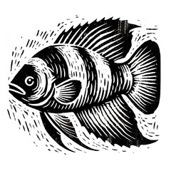 Linocut artwork of a fish