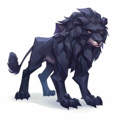 Geometric Lion Illustration Featuring a Dark Color Palette and Angular Design Against White Backdrop
