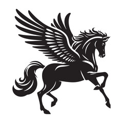 Silhouette of Pegasus, a magical beast from Greek legends - Pegasus illustration - Minimalist Pegasus vector - Mythical creature silhouette
