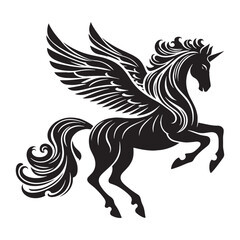 Legendary Pegasus silhouette galloping toward the stars - Pegasus illustration - Minimalist Pegasus vector - Mythical creature silhouette
