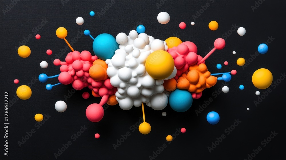 Poster colorful balls floating in the air creating a dynamic pop art explosion with bubbles and dots